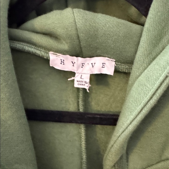 HYFVE Olive Green Long Hooded Sweatshirt Coat Sz L PRELOVED - Picture 7 of 7
